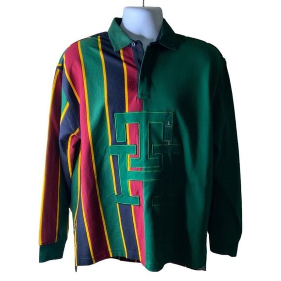 Tommy Hilfiger Rugby Polo Shirt Men Small Embroidered Logo Striped Multicolor - Picture 3 of 12